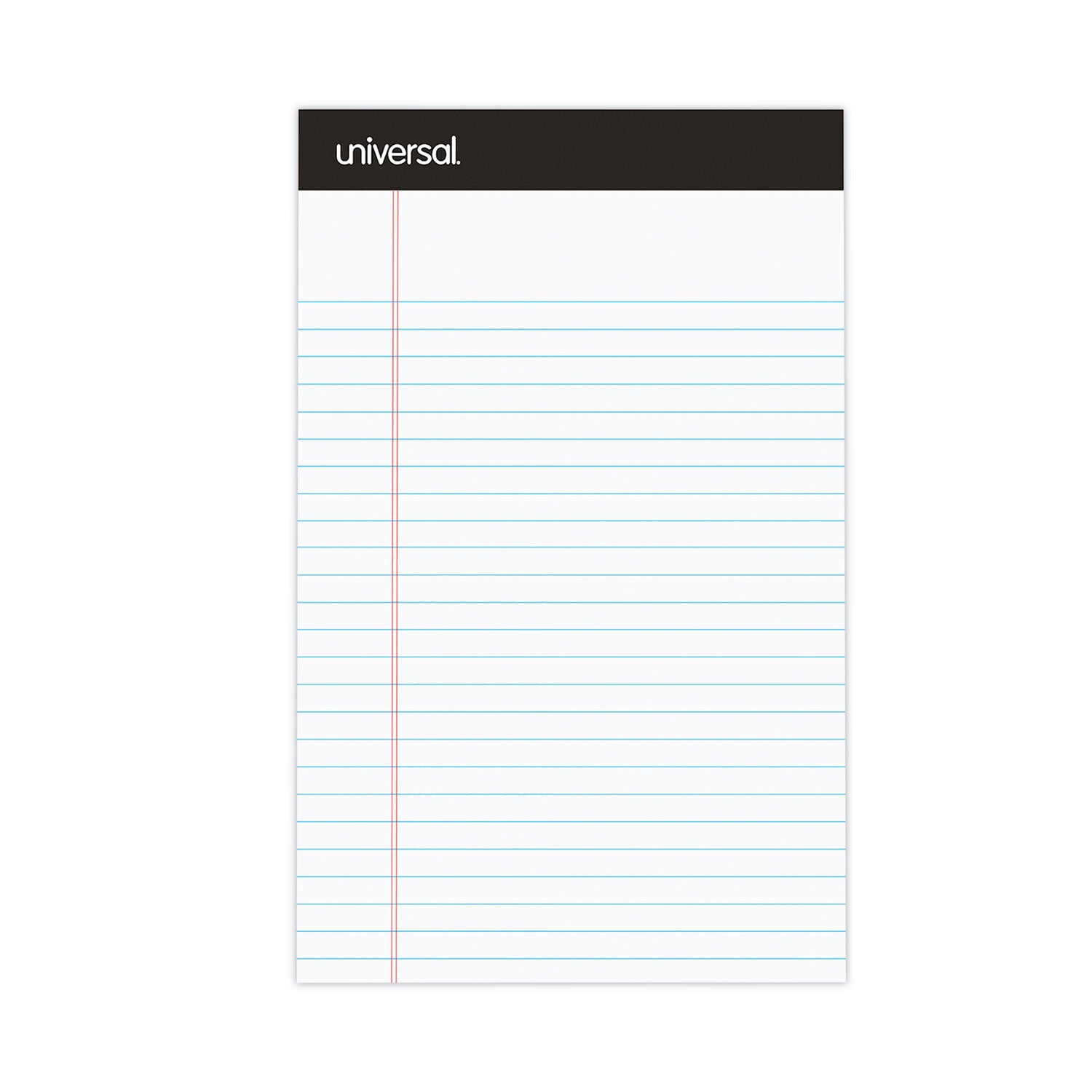 Universal Premium Ruled Writing Pads with Heavy-Duty Back, Narrow Rule, Black Headband, 50 White 5 x 8 Sheets, 12/Pack (57300)