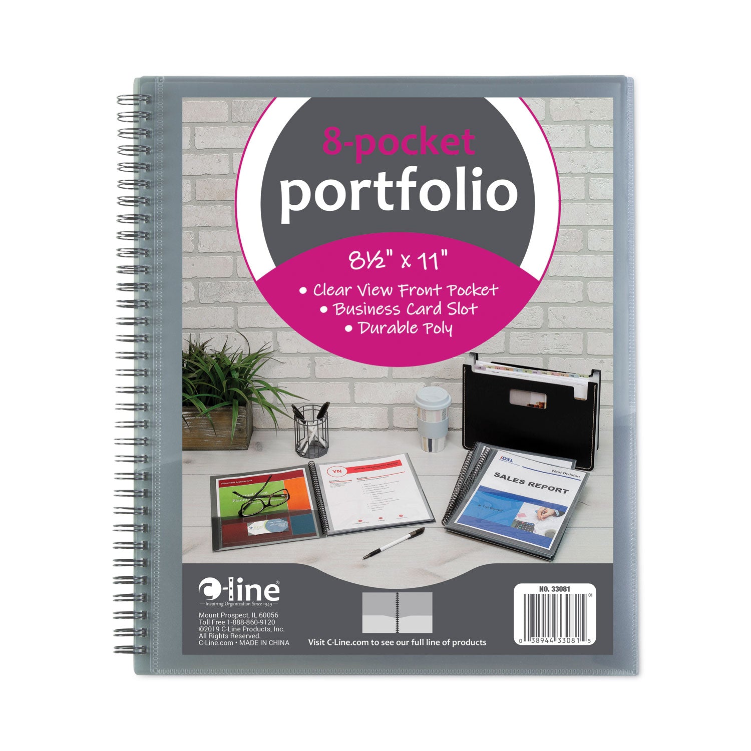 C-Line Eight-Pocket Portfolio, Polypropylene, 8.5 x 11, Smoke/Smoke (33081)