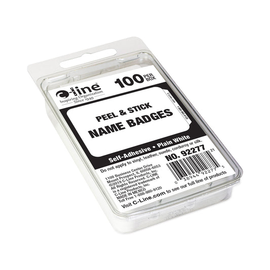 C-Line Self-Adhesive Name Badges, 3.5 x 2.25, White, 100/Box (92277)