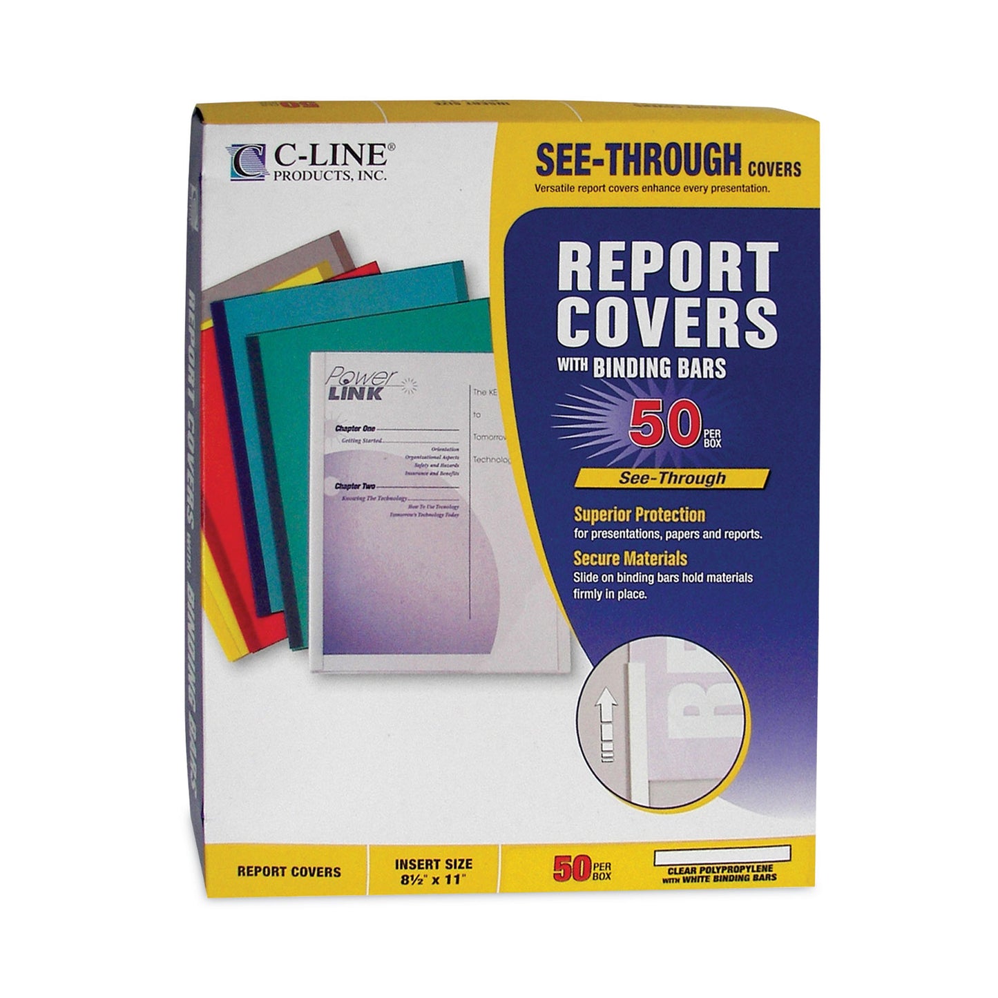 C-Line Vinyl Report Covers with Binding Bars, 0.13" Capacity,  8.5 x 11, Clear/Clear, 50/Box (32457)