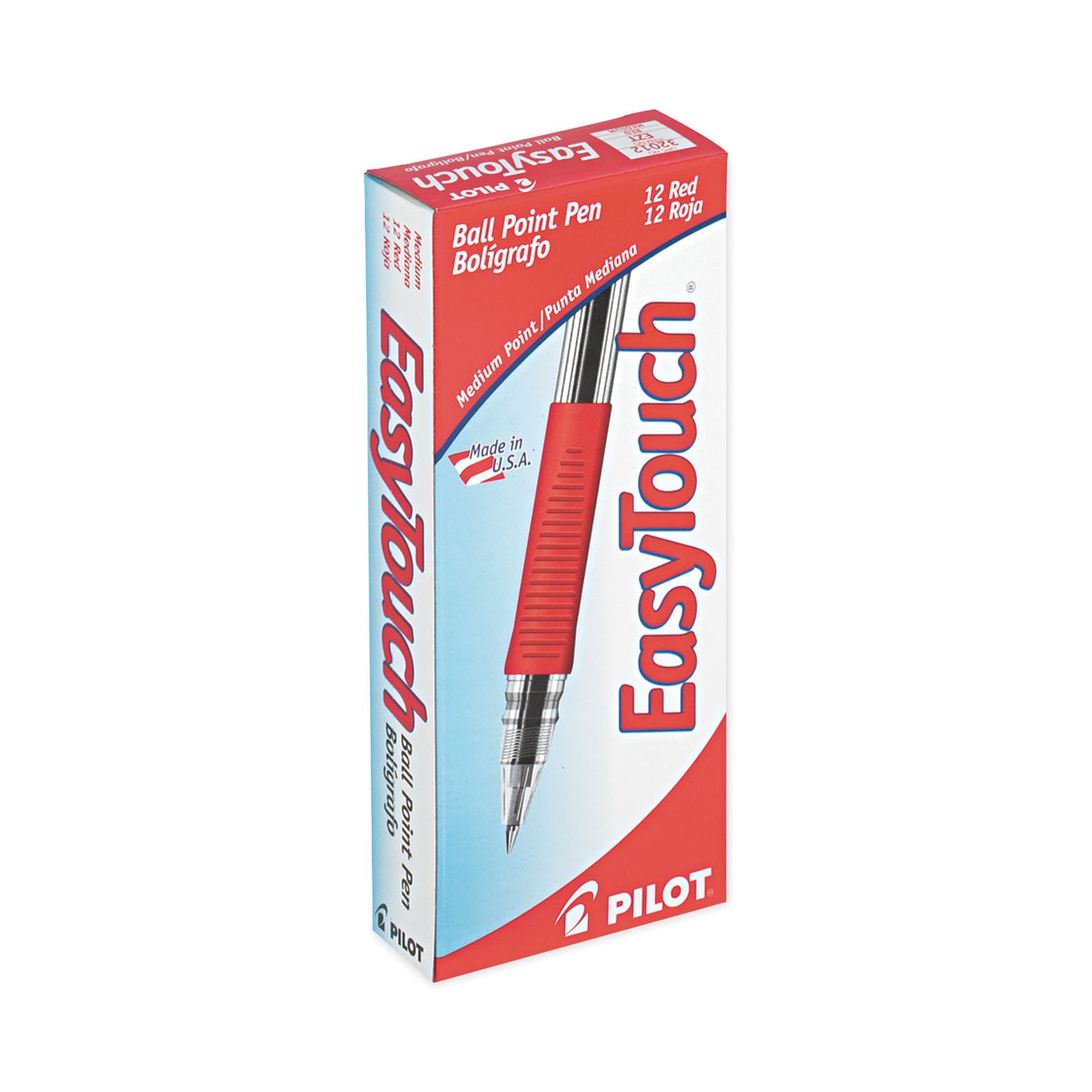 Pilot EasyTouch Ballpoint Pen, Stick, Medium 1 mm, Red Ink, Clear/Red Barrel, Dozen (32012)