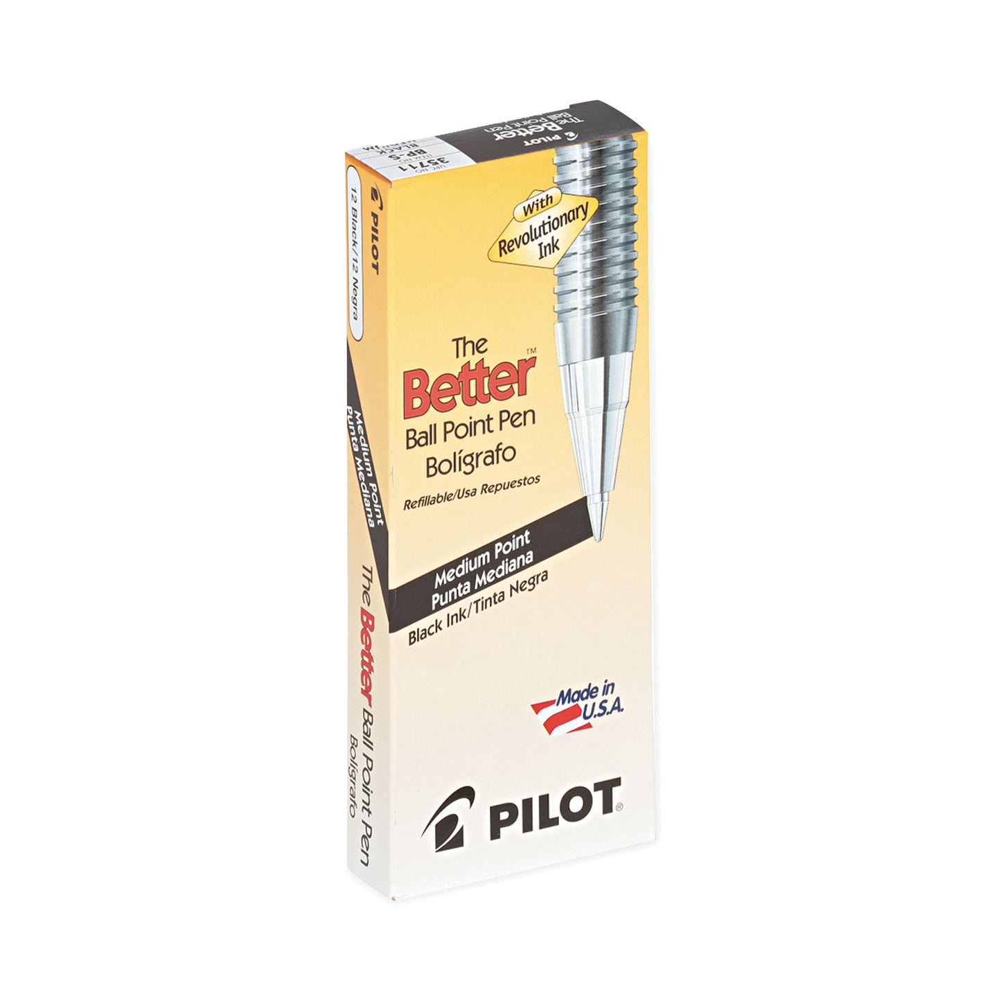 Pilot Better Ballpoint Pen, Stick, Medium 1 mm, Black Ink, Smoke Barrel, Dozen (35711)