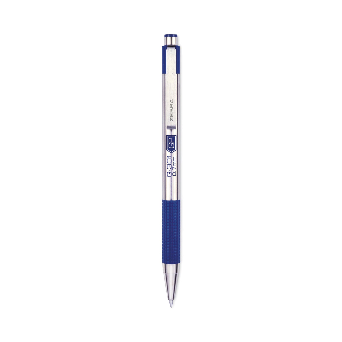 Zebra G-301 Gel Pen, Retractable, Medium 0.7 mm, Blue Ink, Stainless Steel/Blue Barrel, 2/Pack (41322)