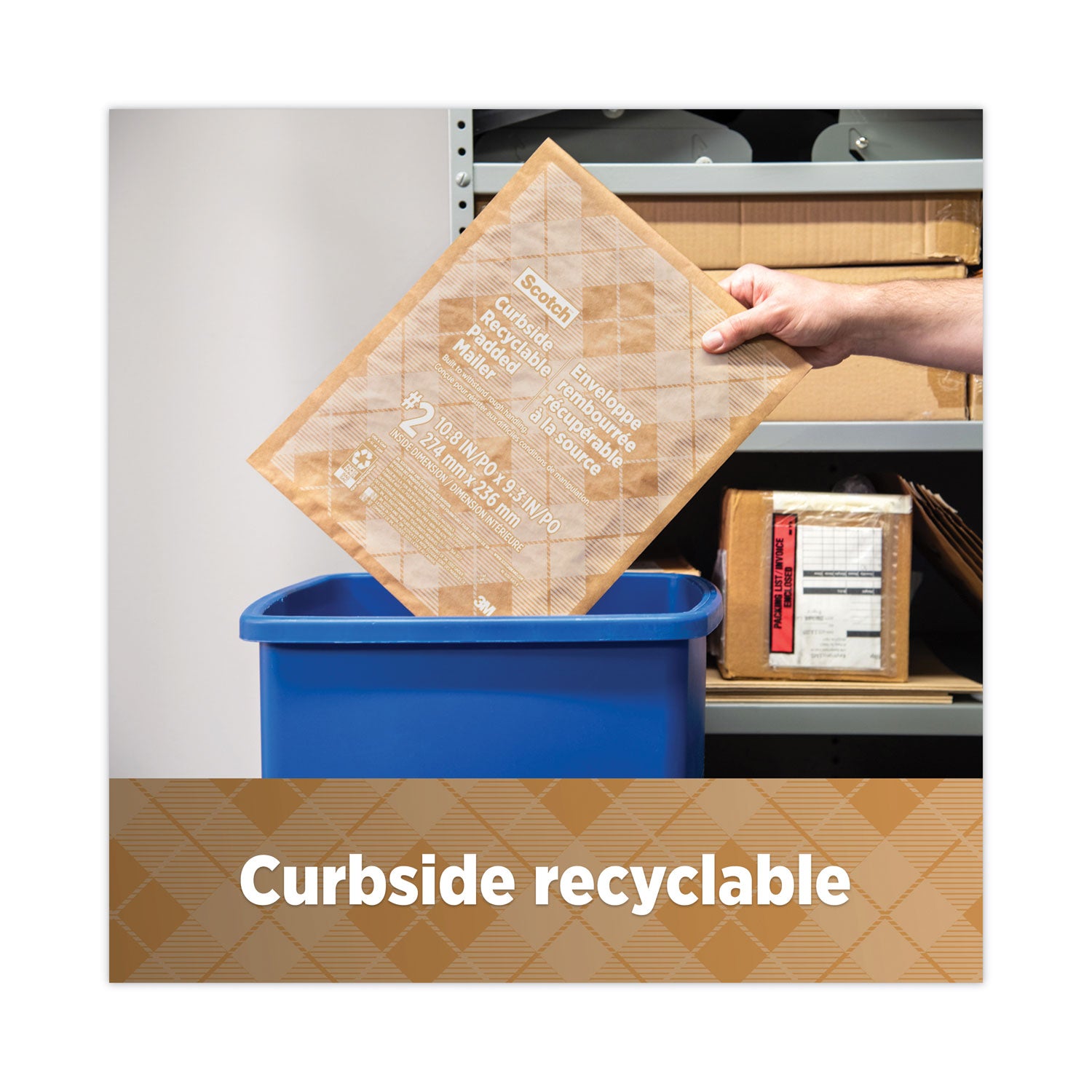 Scotch Curbside Recyclable Padded Mailer, #0, Bubble Cushion, Self-Adhesive Closure, 7 x 11.25, Natural Kraft, 100/Carton (CR01)