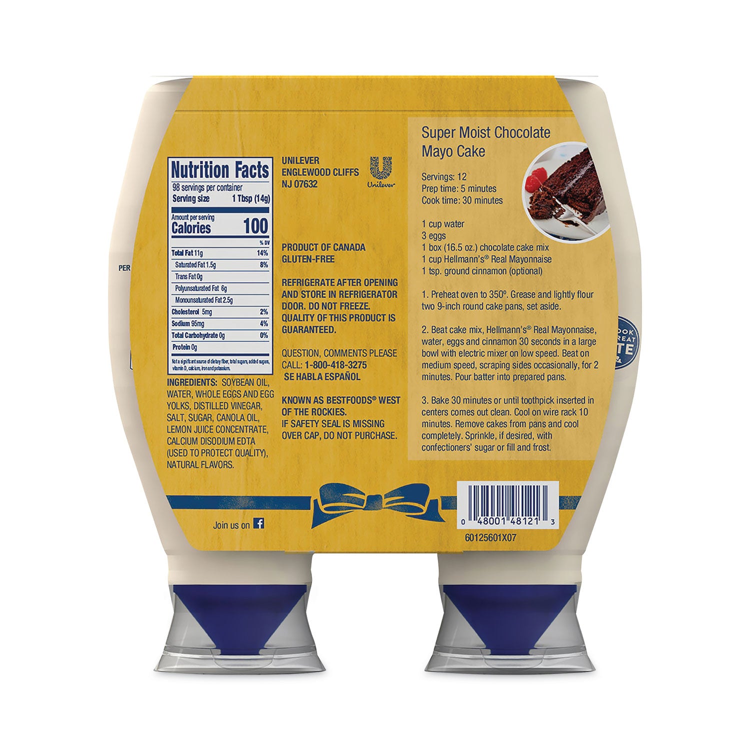 Hellmann's Real Mayonnaise, 25 oz Bottle, 2/Pack (22000476)