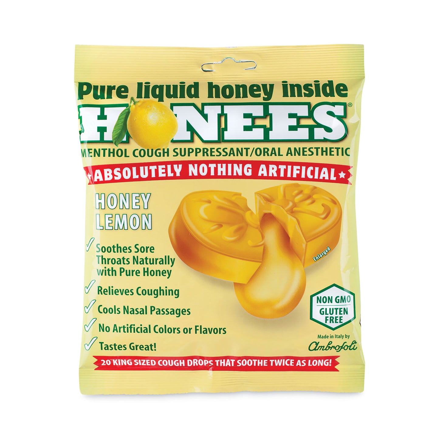 HONEES Cough Drops, Honey-Lemon, 20 per Bag, 6 Bags/Pack (29300005)