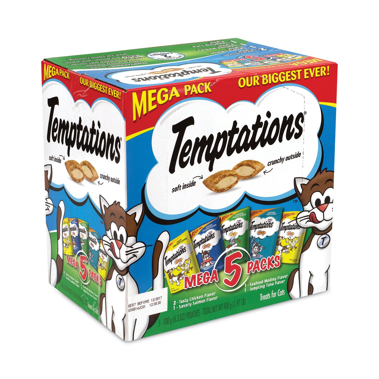 Temptations Cat Treats Mega Pack Variety, 6.3 oz Pouch, 4/Pack (22000661)