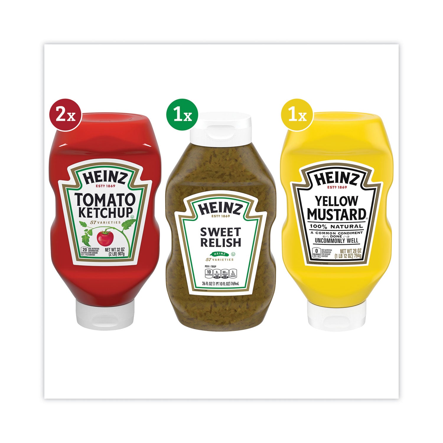 Heinz Ketchup, Mustard and Relish Picnic Pack, 2 Ketchup, Mustard, Relish, 4 Bottles/Carton (22000444)