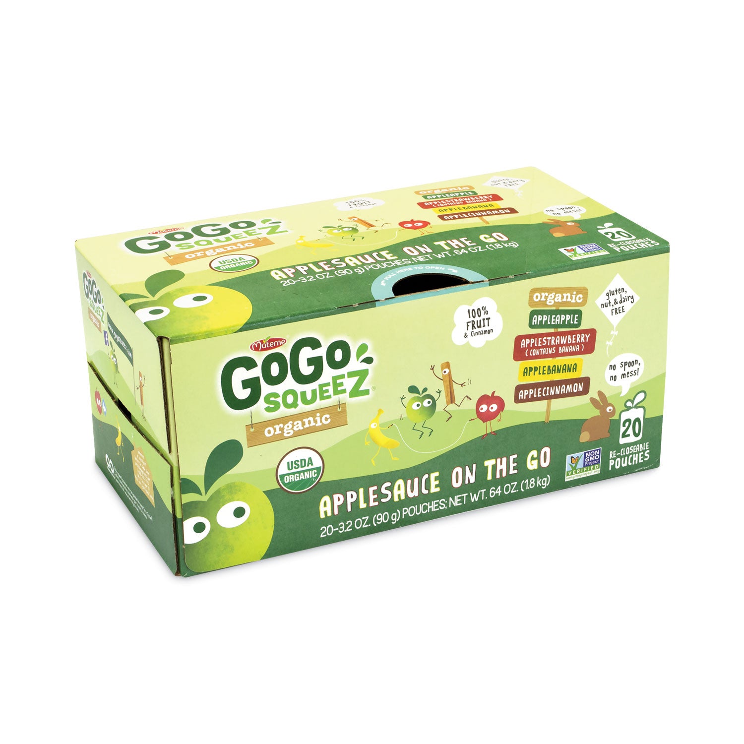 GoGo Squeez Fruit On The Go, Variety Applesauce, 3.2 oz Pouch, 20/Carton (22000742)