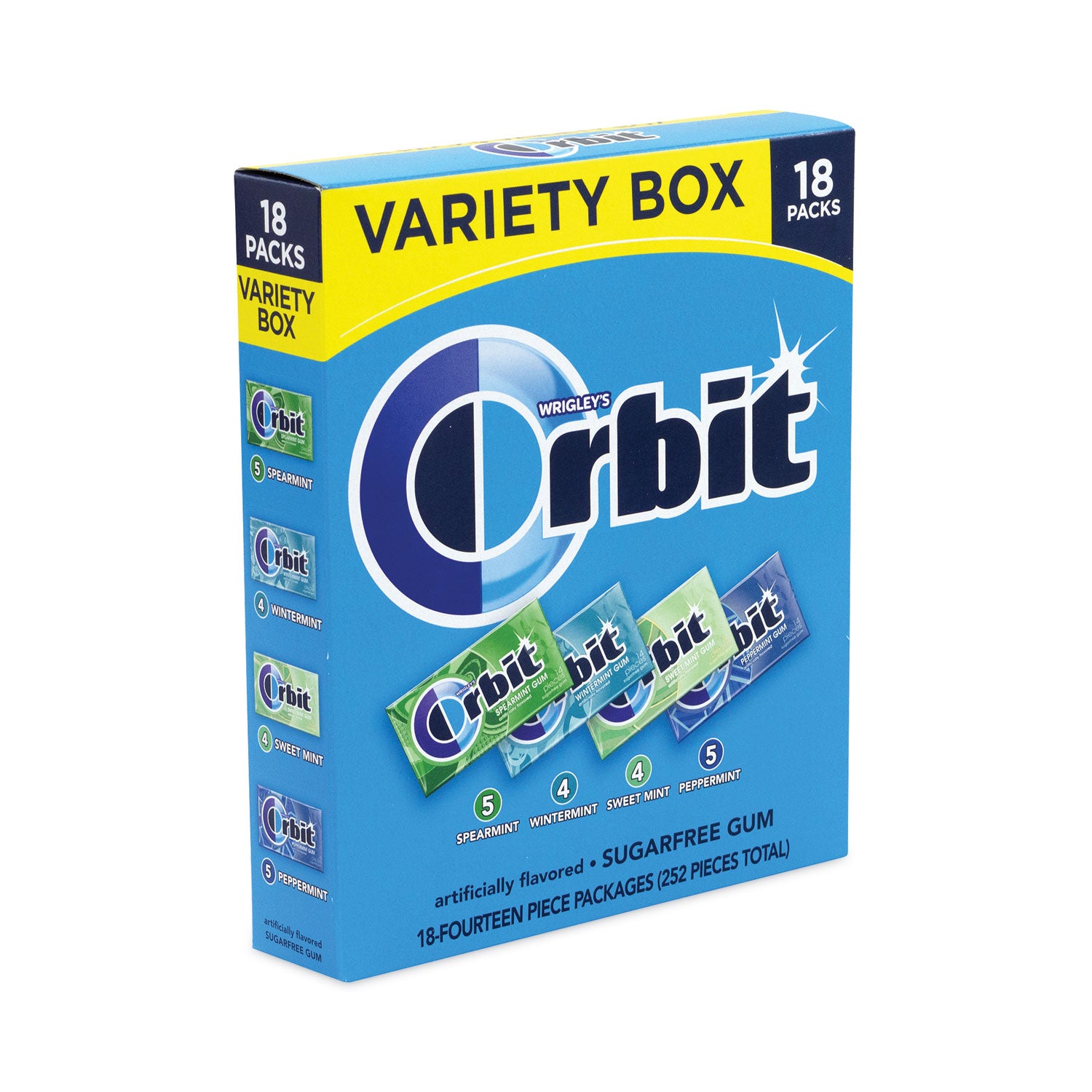 Orbit Sugar-Free Chewing Gum Variety Box, Four Mint Flavors, 14 Pieces/Pack, 18 Packs/Carton (22000568)