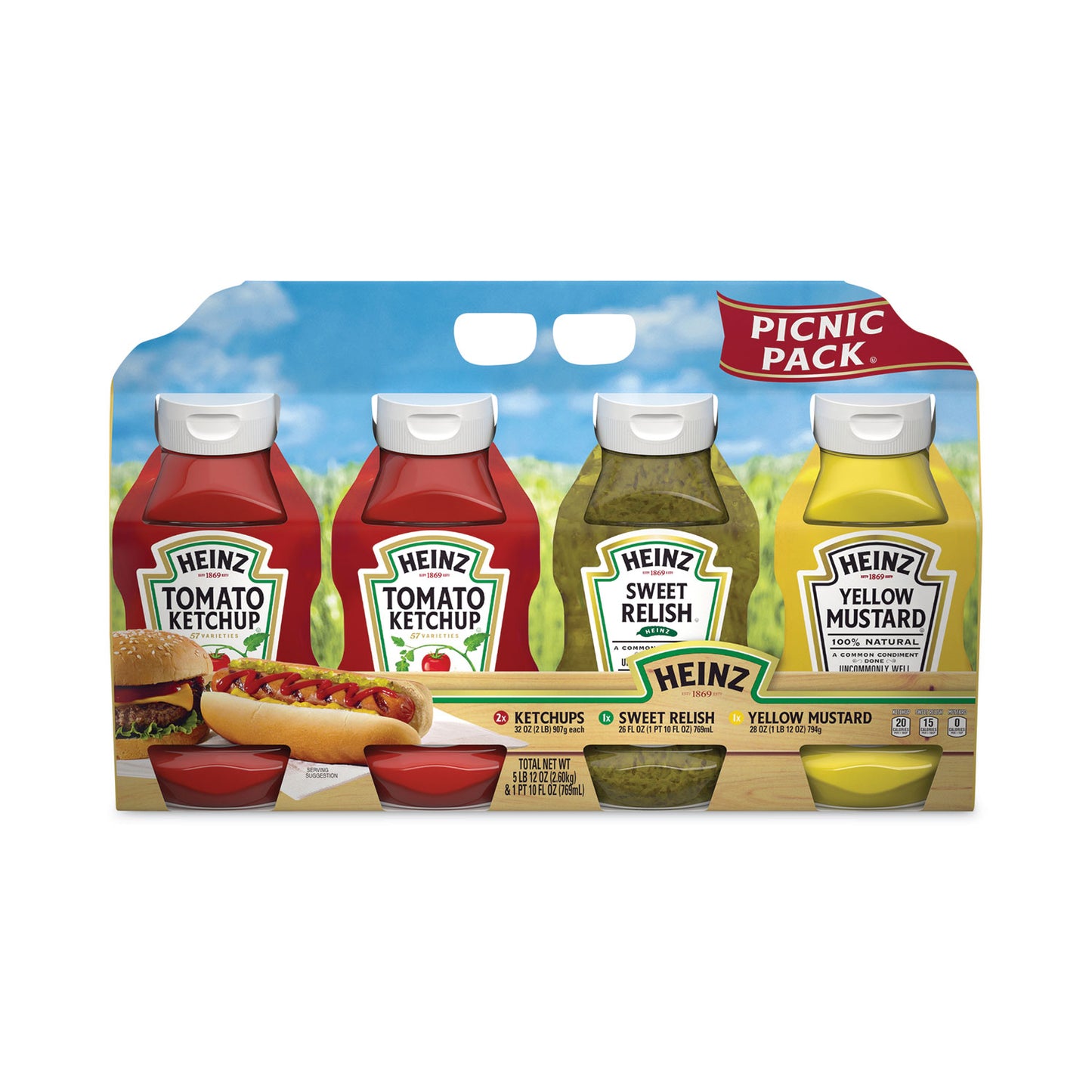 Heinz Ketchup, Mustard and Relish Picnic Pack, 2 Ketchup, Mustard, Relish, 4 Bottles/Carton (22000444)