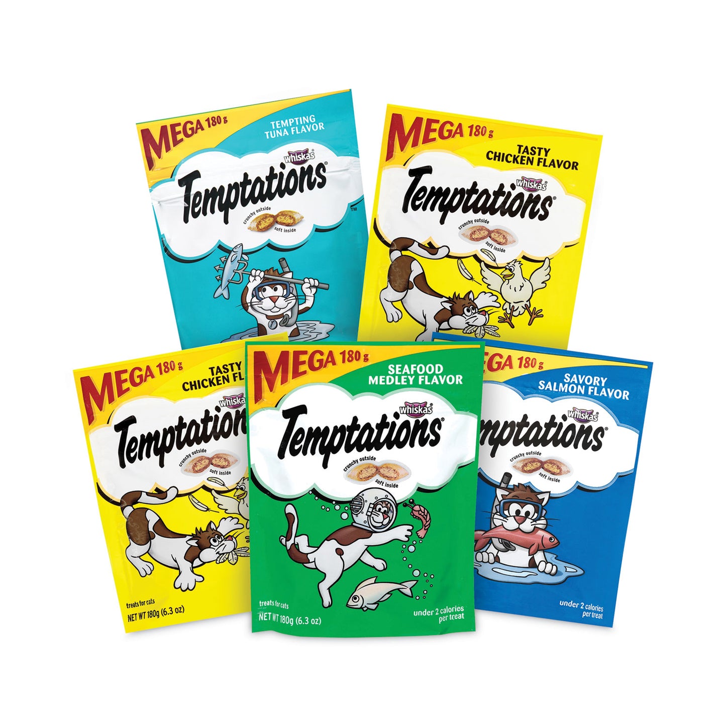 Temptations Cat Treats Mega Pack Variety, 6.3 oz Pouch, 4/Pack (22000661)