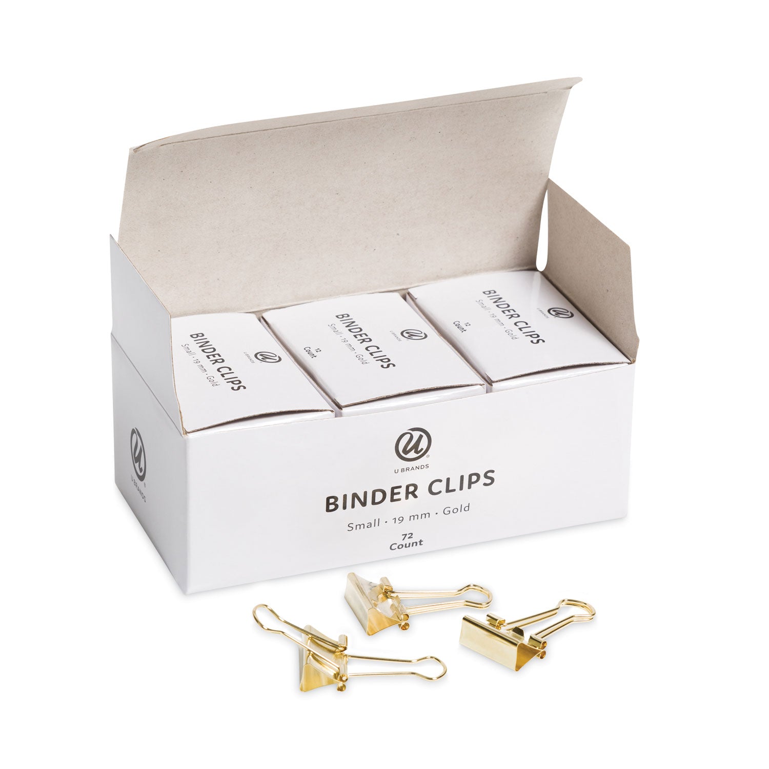 U Brands Binder Clips, Small, Gold, 72/Pack (3595U0624)