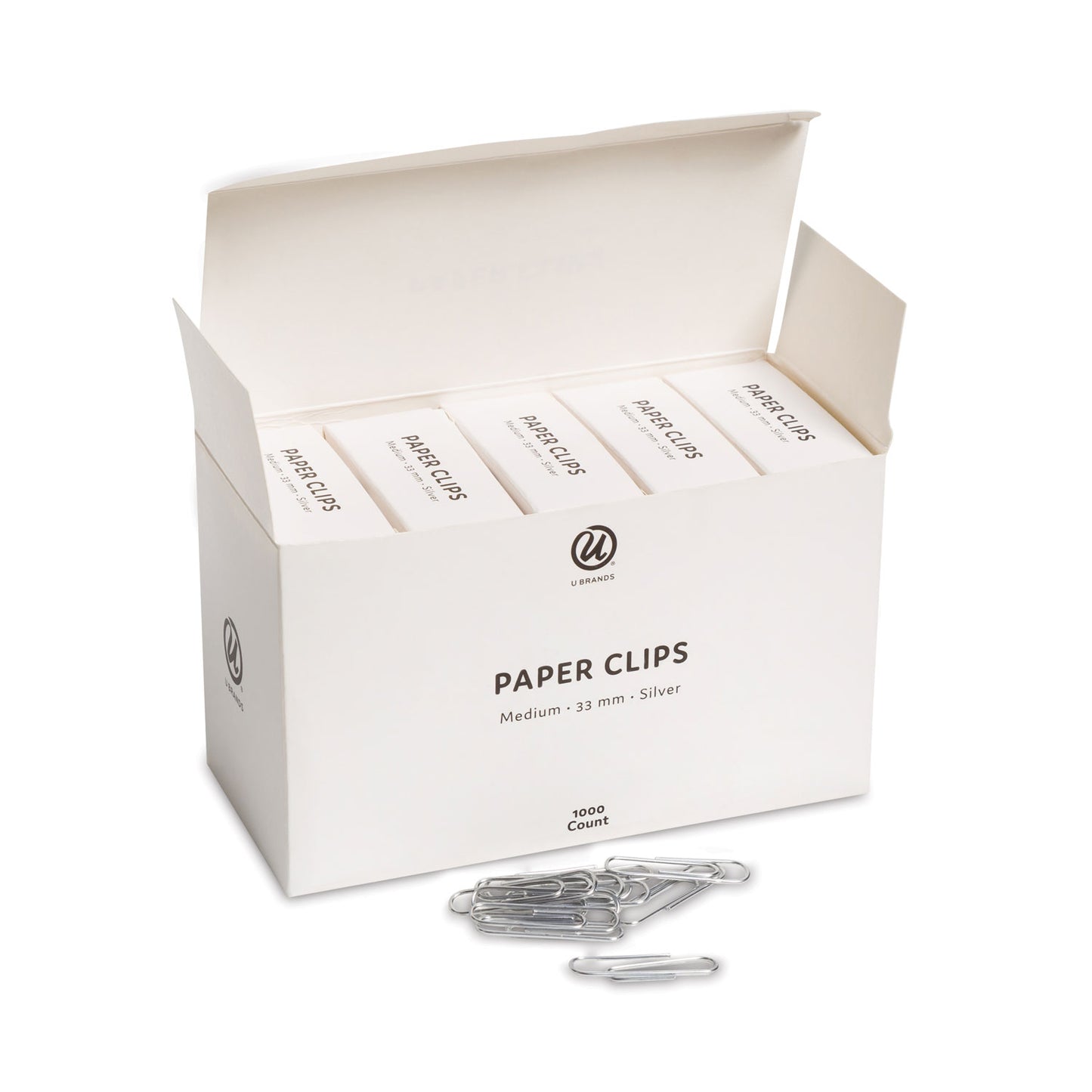 U Brands Paper Clips, Medium, Vinyl-Coated, Silver, 200 Clips/Box, 5 Boxes/Pack (3684U0624)