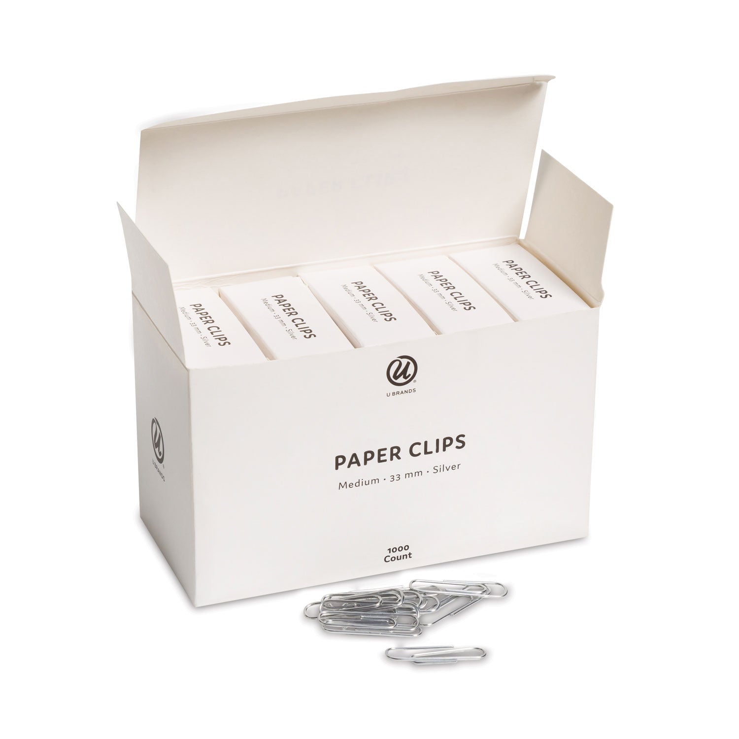 U Brands Paper Clips, Medium, Vinyl-Coated, Silver, 200 Clips/Box, 5 Boxes/Pack (3684U0624)