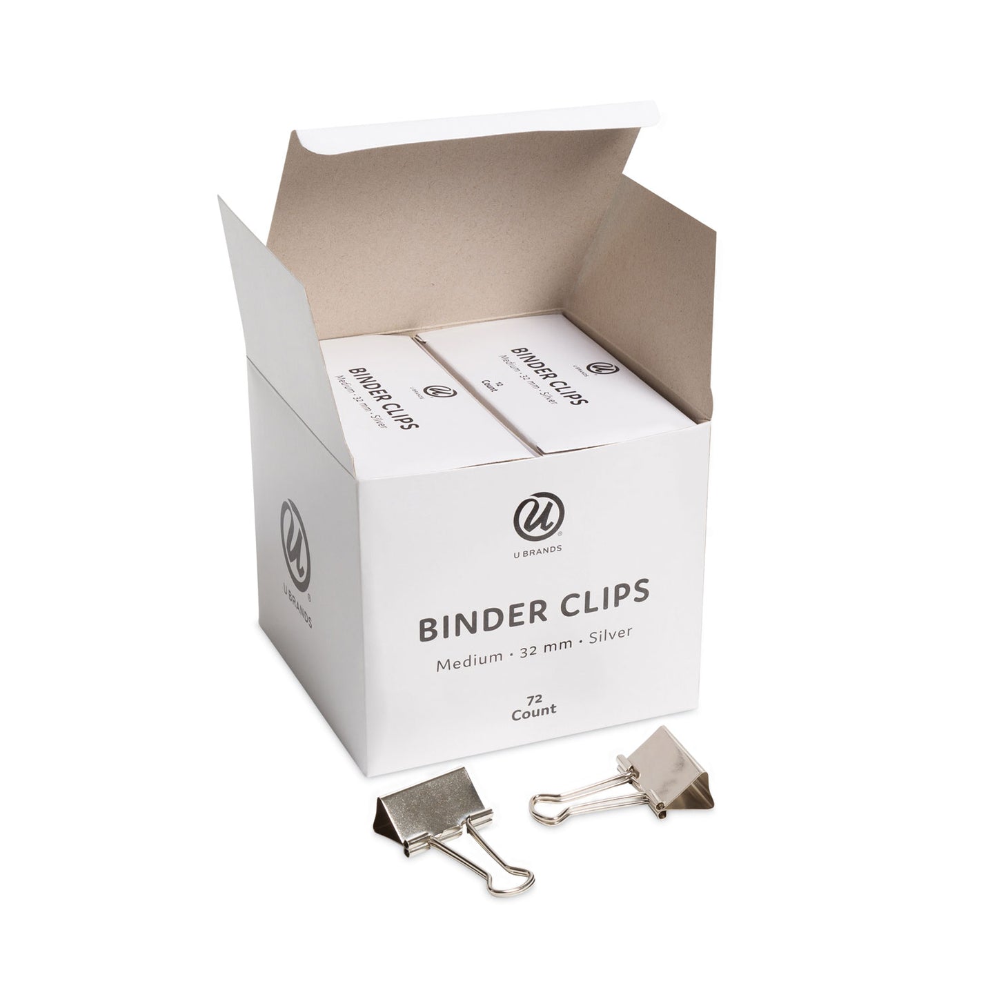 U Brands Binder Clips, Medium, Silver, 72/Pack (3604U0624)