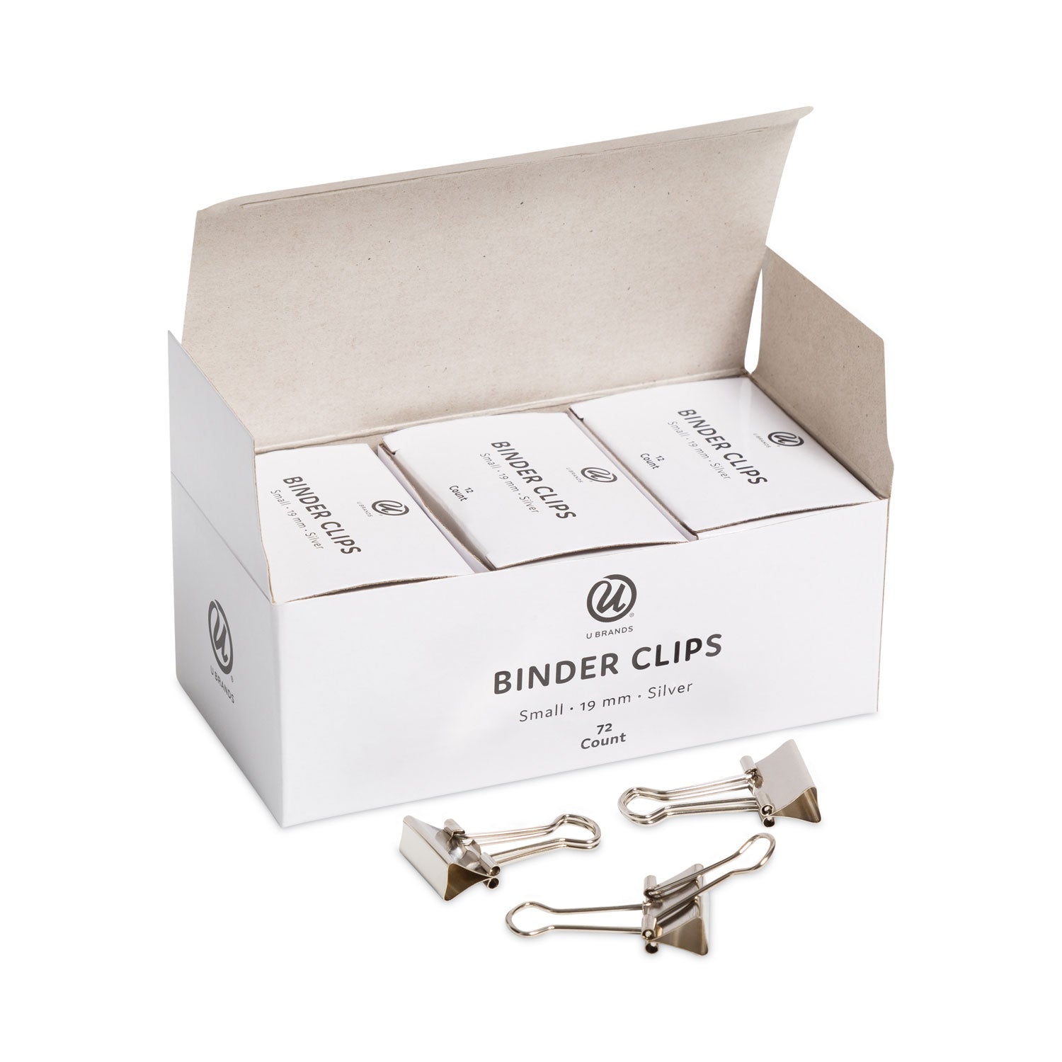 U Brands Binder Clips, Small, Silver, 72/Pack (3602U0624)