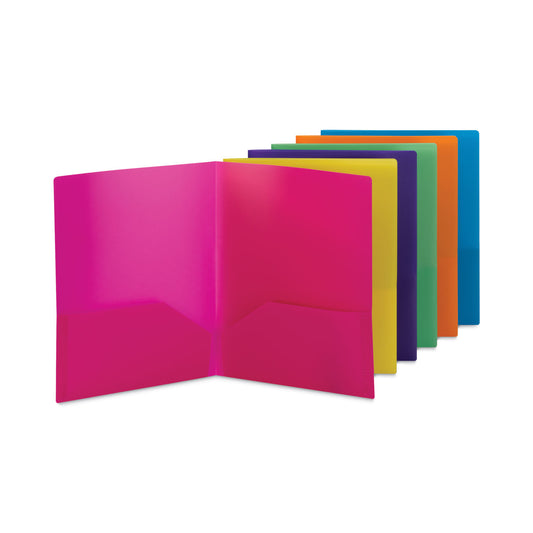 Smead Poly Two-Pocket Folders, 100-Sheet Capacity, 11 x 8.5, Assorted, 6/Pack (87761)