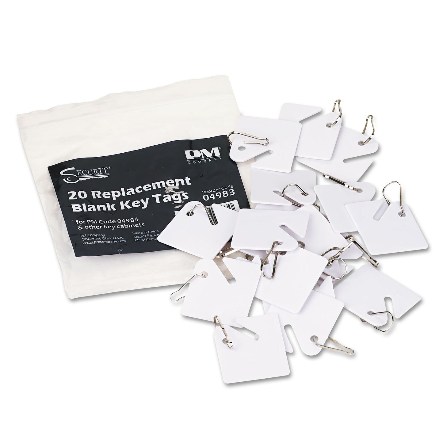 SecurIT Replacement Slotted Key Cabinet Tags, 1.63 x 1.5, White, 20/Pack (94190027)