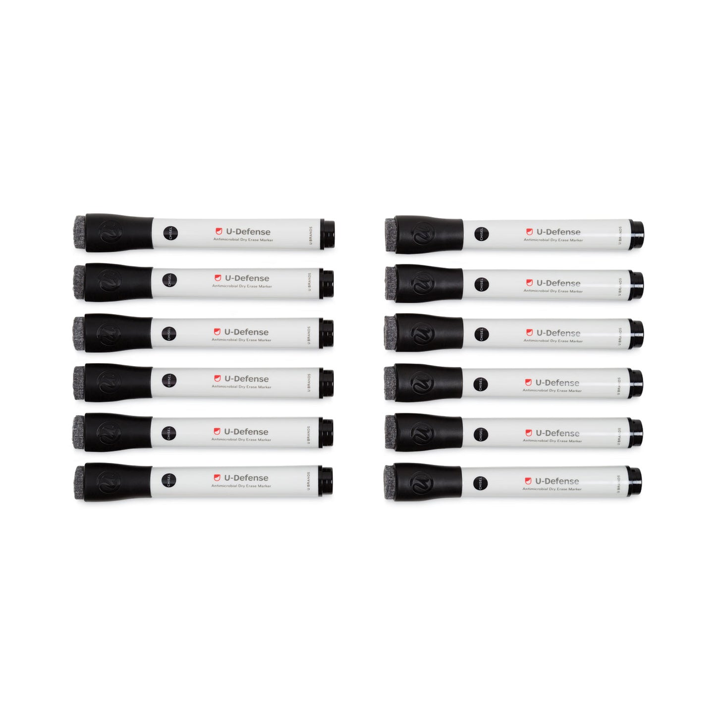 U Brands U-Defense Antimicrobial Dry-Erase Markers, Broad Chisel Tip, Black, 12/Pack (3284U0012)