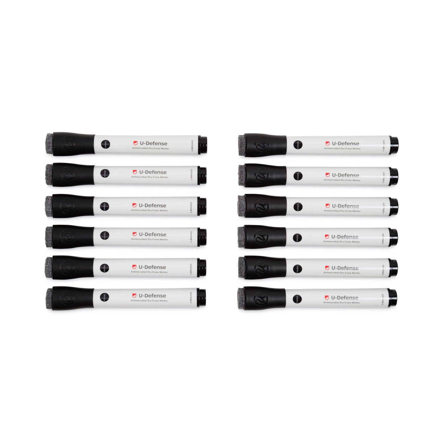 U Brands U-Defense Antimicrobial Dry-Erase Markers, Broad Chisel Tip, Black, 12/Pack (3284U0012)