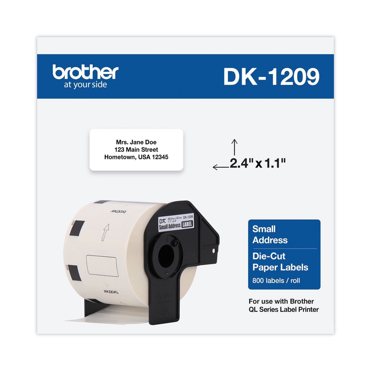 Brother Die-Cut Address Labels, 1.1" x 2.4", White, 800 Labels/Roll (DK1209)