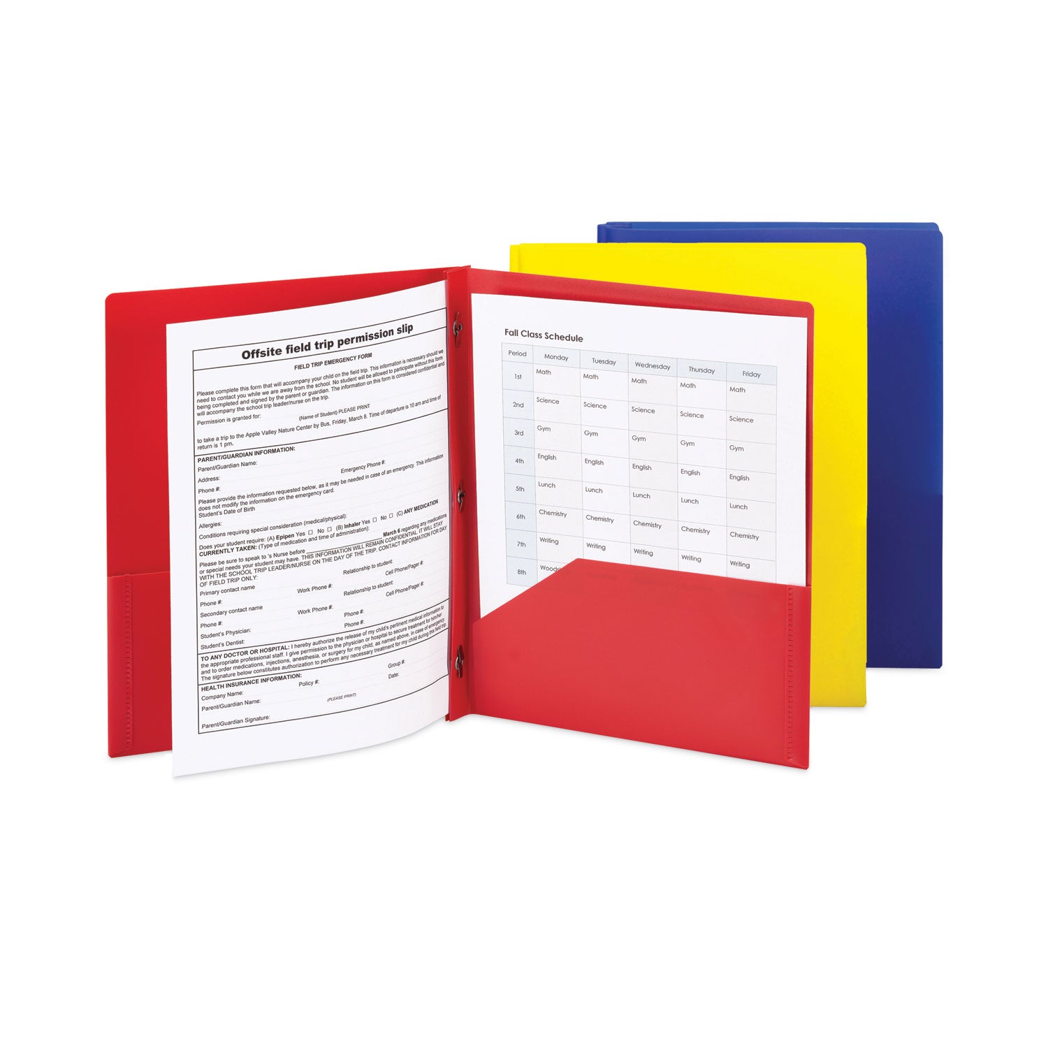 Smead Poly Two-Pocket Folder with Fasteners, 130-Sheet Capacity, 11 x 8.5, Assorted, 6/Pack (87746)