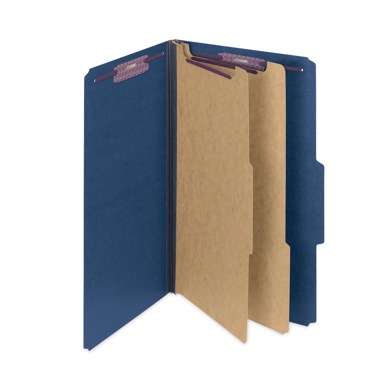 Smead Six-Section Pressboard Top Tab Classification Folders, Six SafeSHIELD Fasteners, 2 Dividers, Legal Size, Dark Blue, 10/Box (19035)