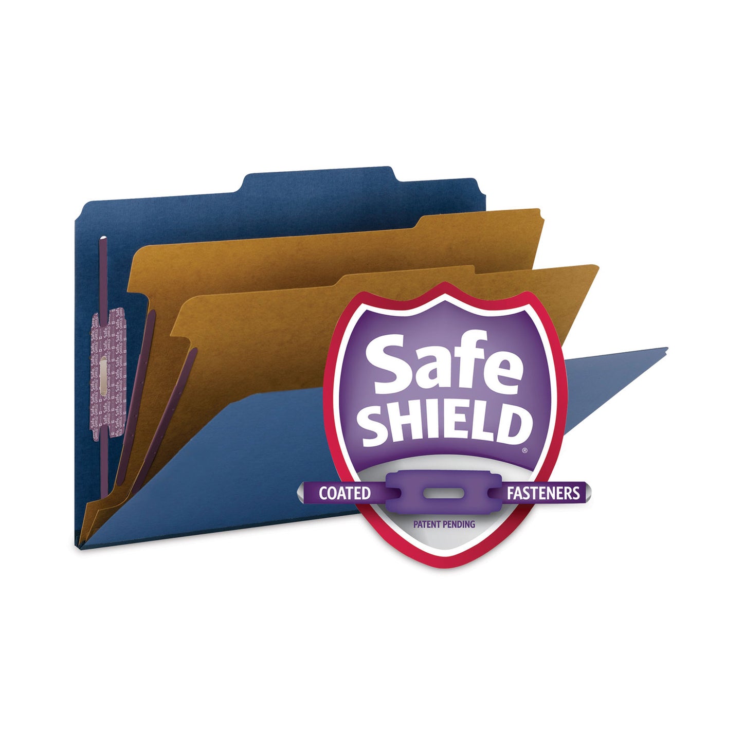 Smead Six-Section Pressboard Top Tab Classification Folders, Six SafeSHIELD Fasteners, 2 Dividers, Legal Size, Dark Blue, 10/Box (19035)