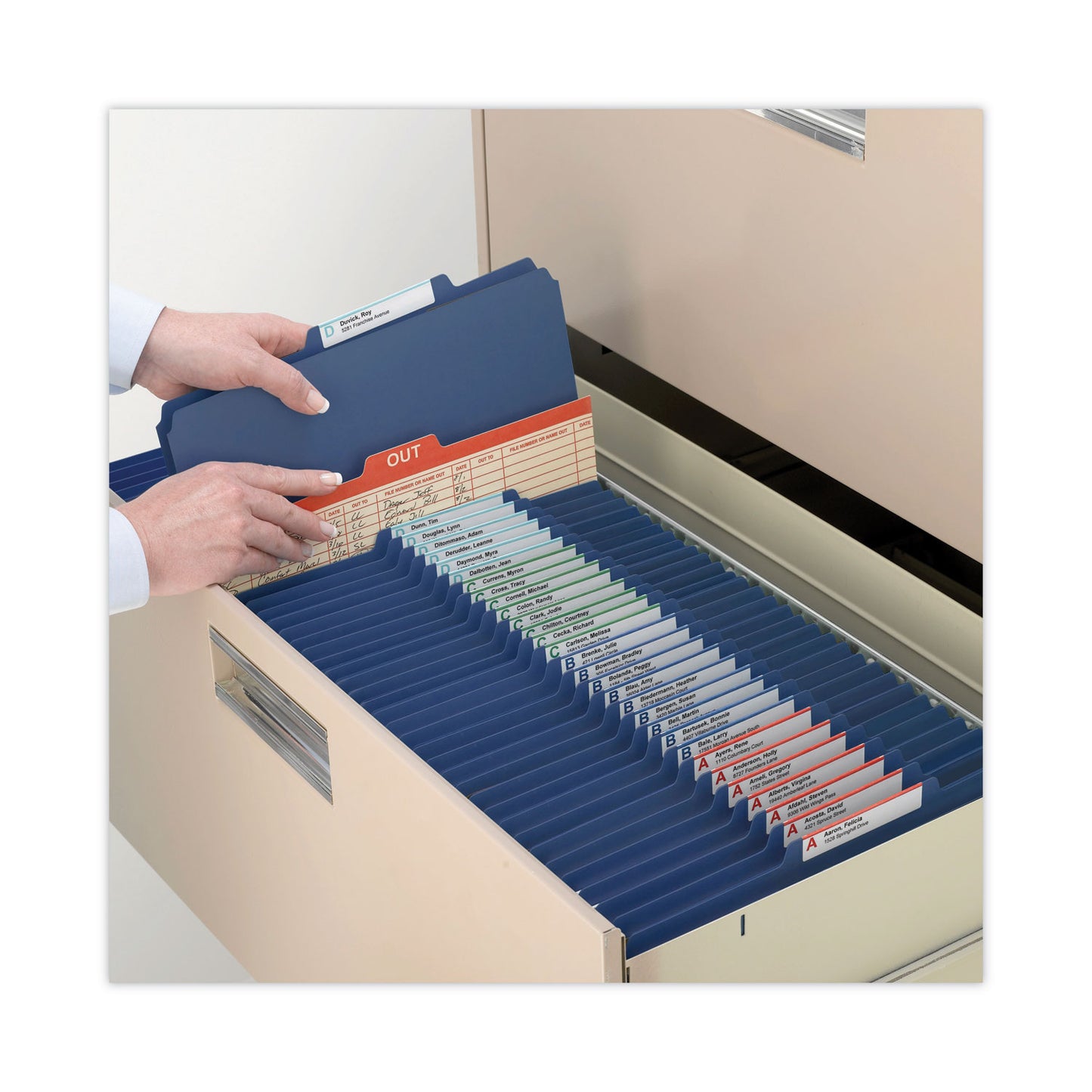 Smead Six-Section Pressboard Top Tab Classification Folders, Six SafeSHIELD Fasteners, 2 Dividers, Legal Size, Dark Blue, 10/Box (19035)
