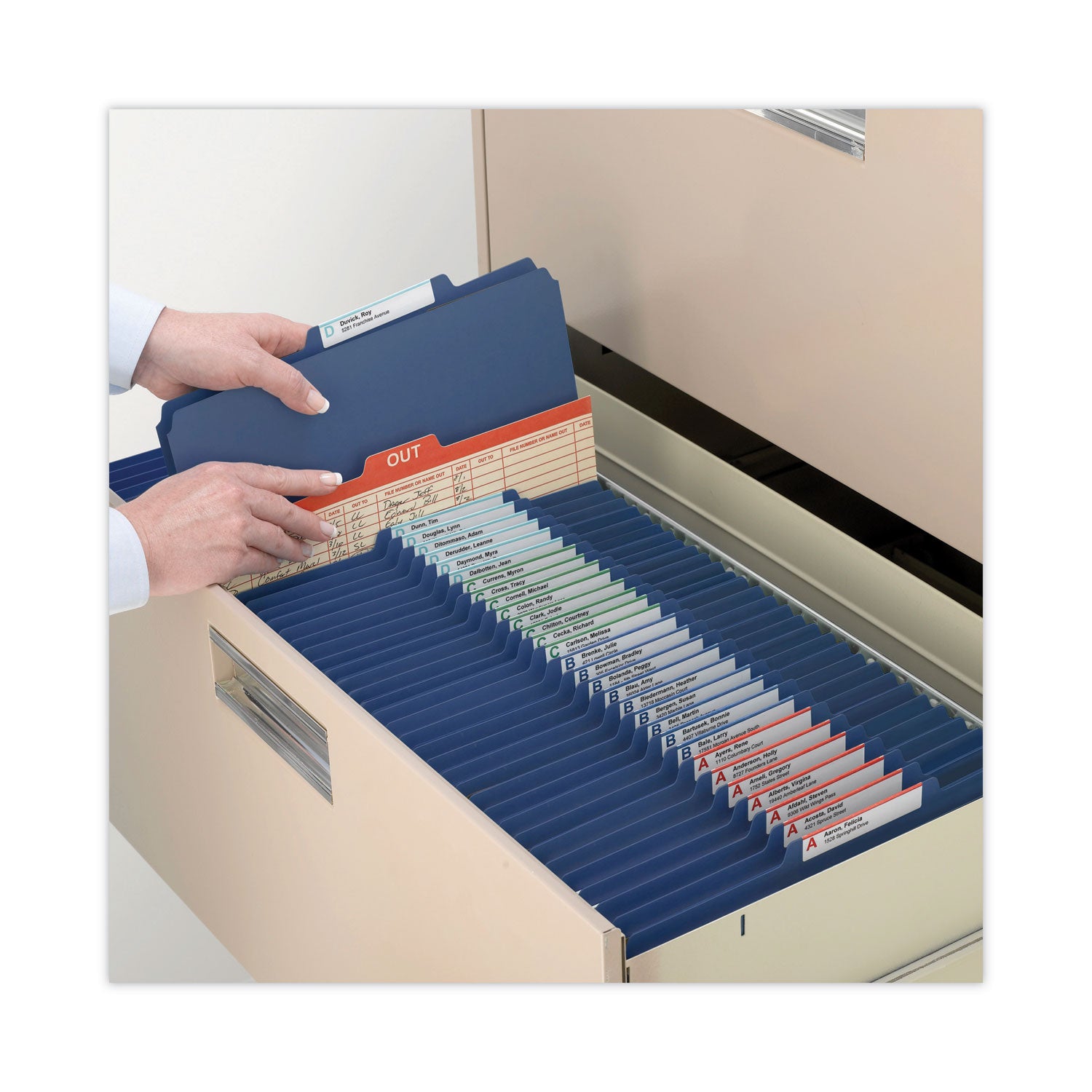 Smead Six-Section Pressboard Top Tab Classification Folders, Six SafeSHIELD Fasteners, 2 Dividers, Legal Size, Dark Blue, 10/Box (19035)