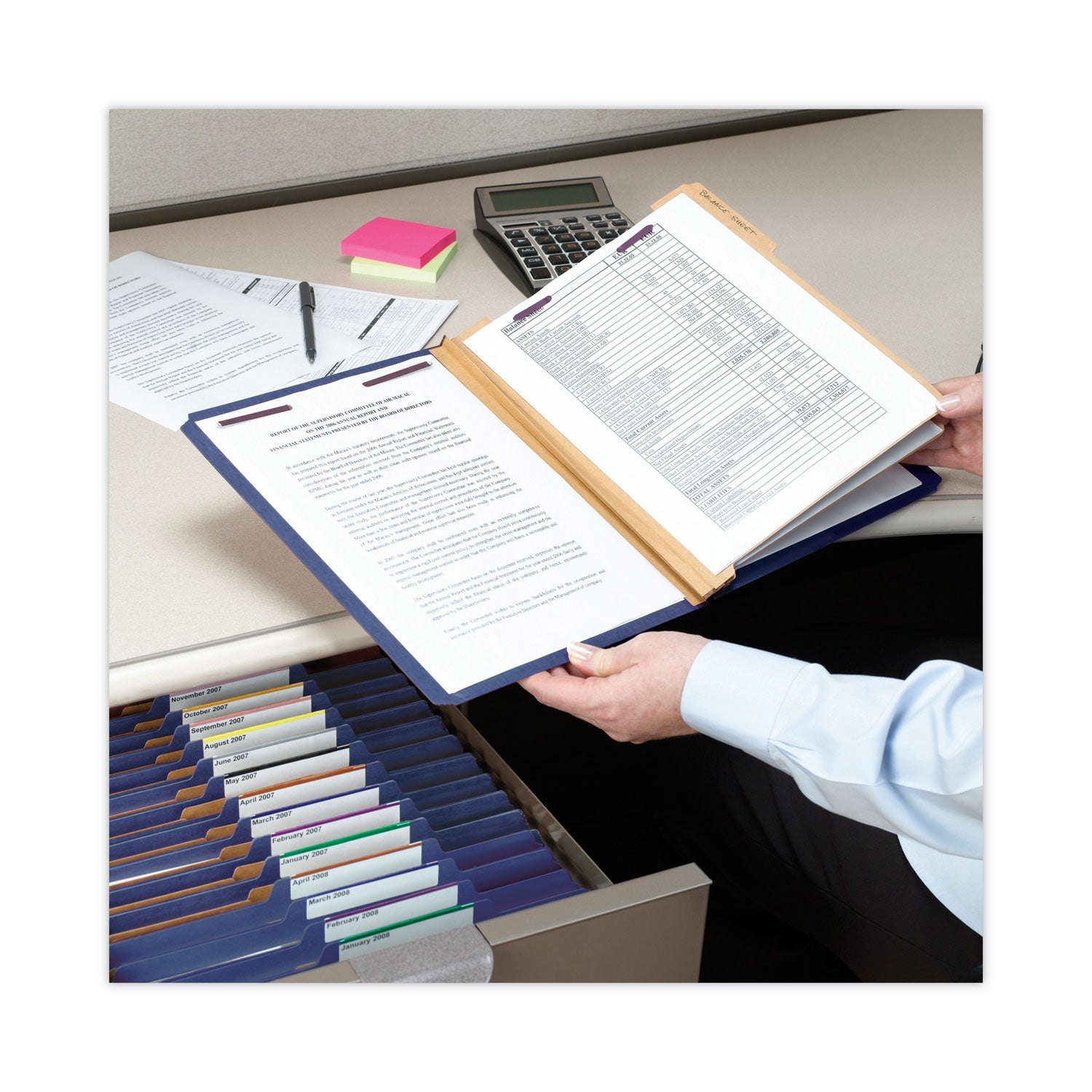 Smead Six-Section Pressboard Top Tab Classification Folders, Six SafeSHIELD Fasteners, 2 Dividers, Legal Size, Dark Blue, 10/Box (19035)