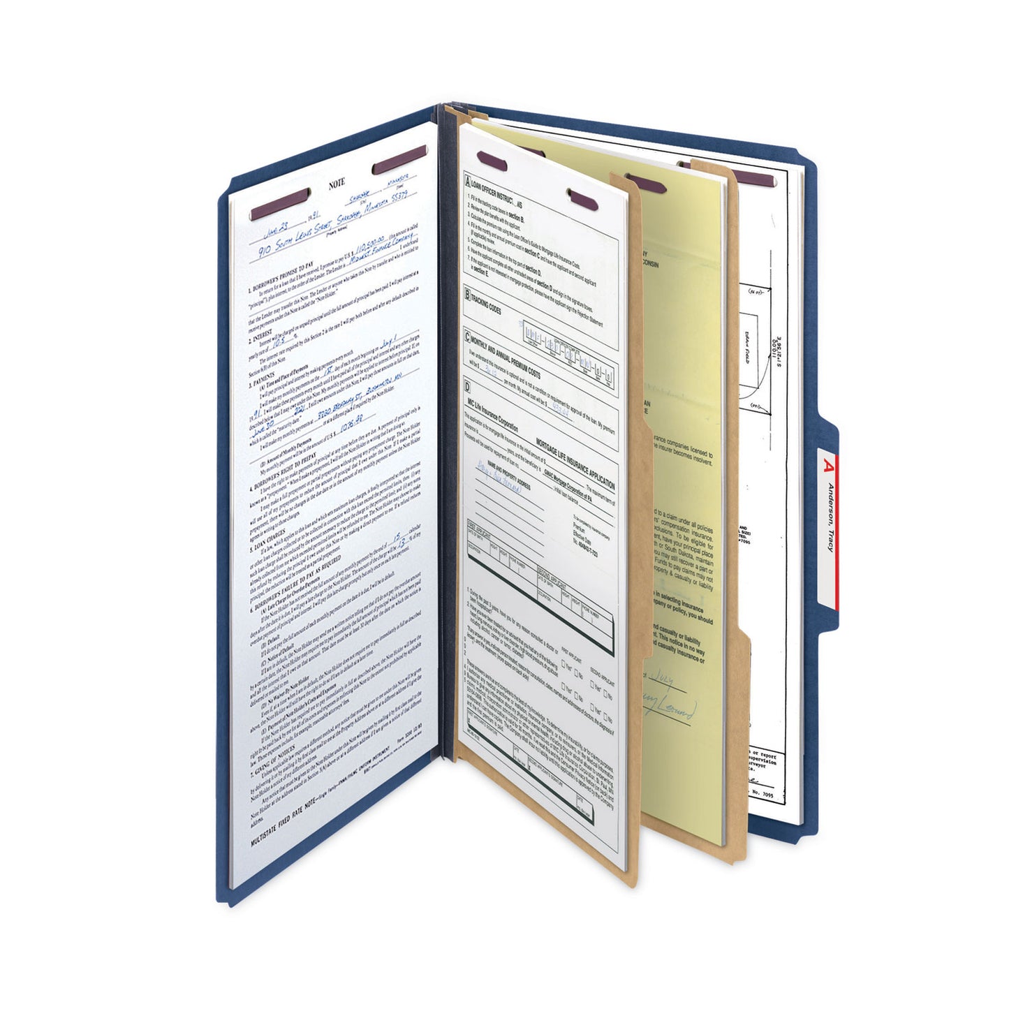 Smead Six-Section Pressboard Top Tab Classification Folders, Six SafeSHIELD Fasteners, 2 Dividers, Legal Size, Dark Blue, 10/Box (19035)