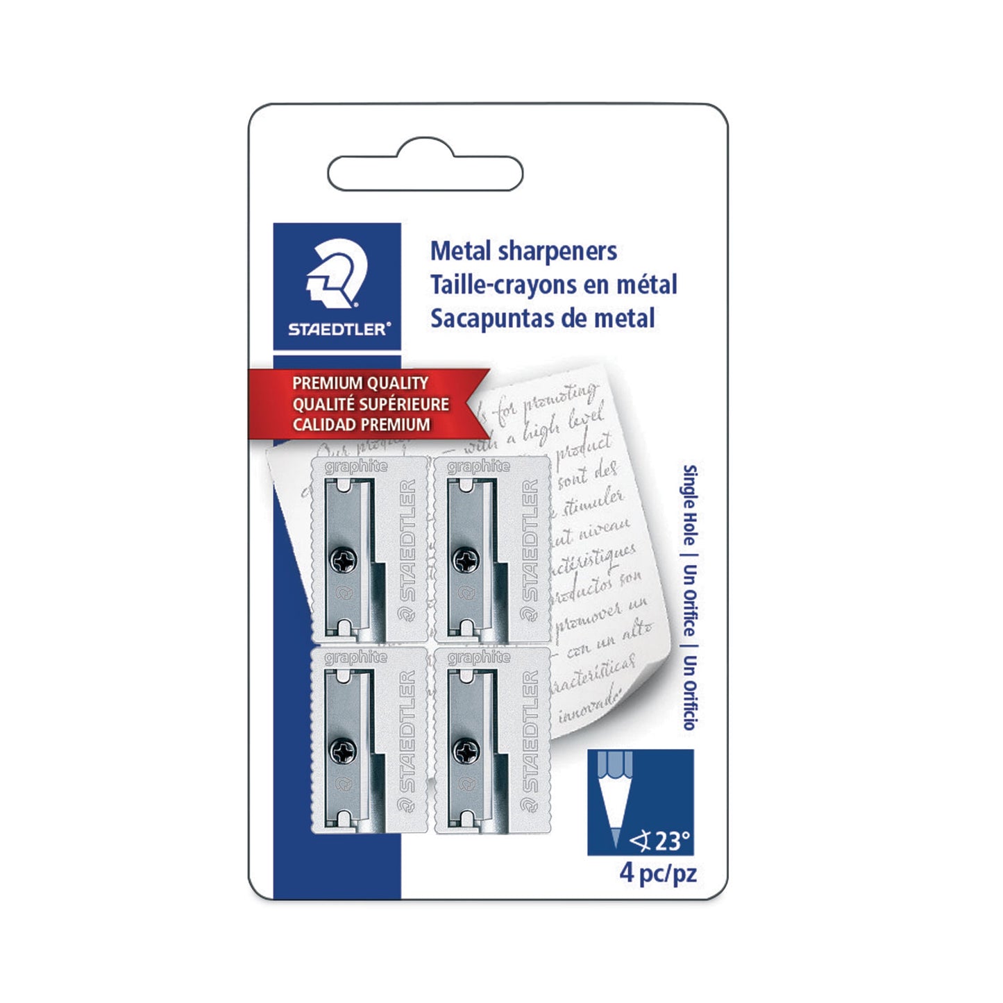 Staedtler Handheld Metal Pencil Sharpener, 1.13 x 0.63 x 0.5, Silver, 4/Pack (51010BK4)