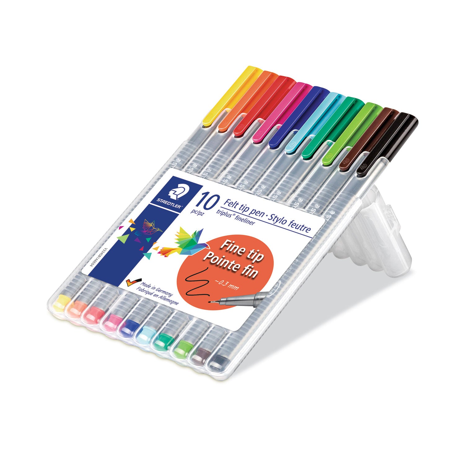 Staedtler Triplus Fineliner Porous Point Pen, Stick, Extra-Fine 0.3 mm, Assorted Ink and Barrel Colors, 10/Pack (334SB10A6)