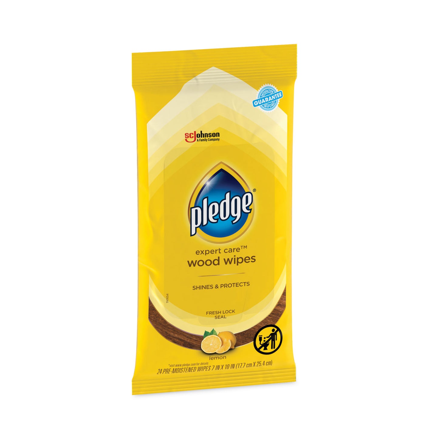 Pledge Lemon Scent Wet Wipes, Cloth, 7 x 10, White, 24/Pack (336297PK)