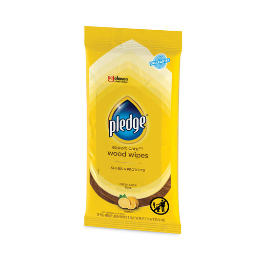 Pledge Lemon Scent Wet Wipes, Cloth, 7 x 10, White, 24/Pack (336297PK)