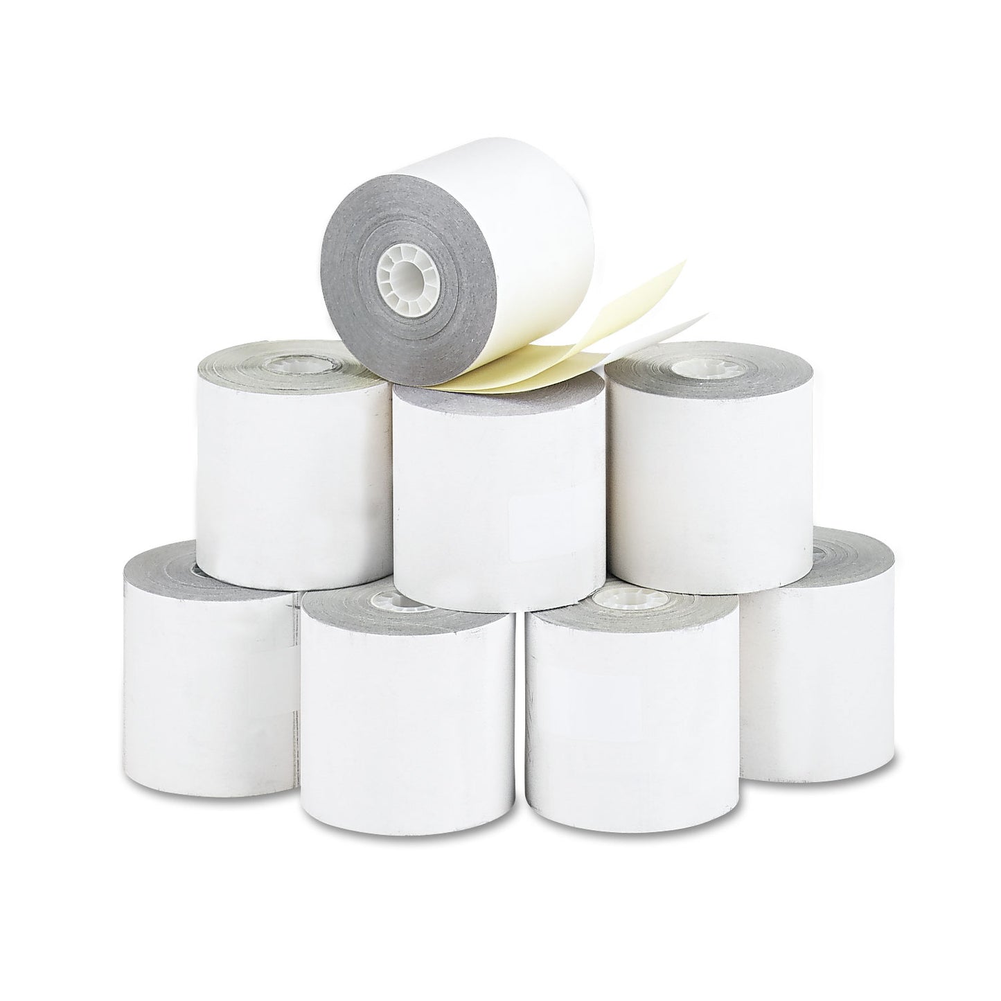 ICONEX Impact Printing Carbonless Paper Rolls, 2.25" x 70 ft, White/Canary, 10/Pack (90770440)