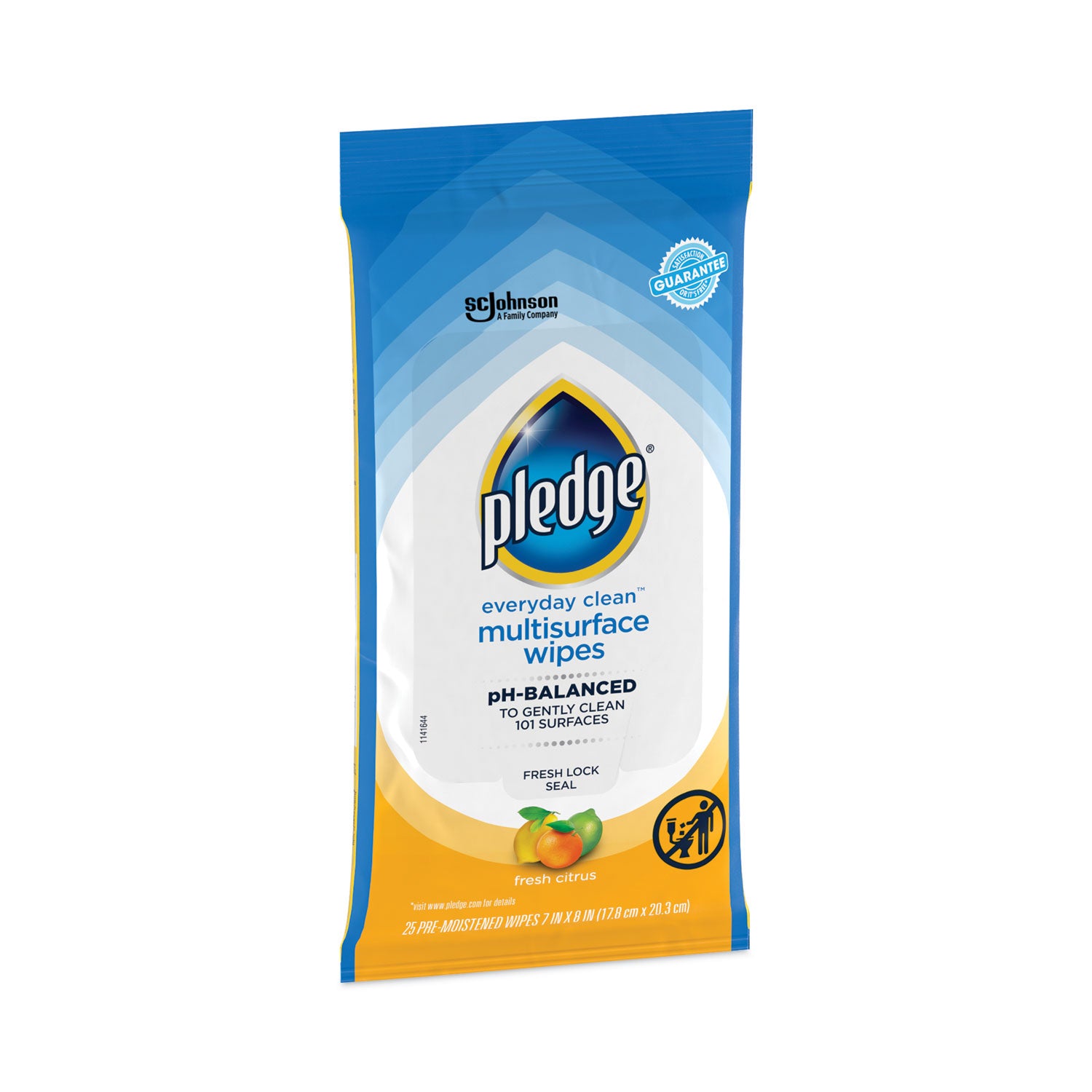 Pledge Multi-Surface Cleaner Wet Wipes, Cloth, 7 x 10, Fresh Citrus, White, 25 Wipes (336274EA)