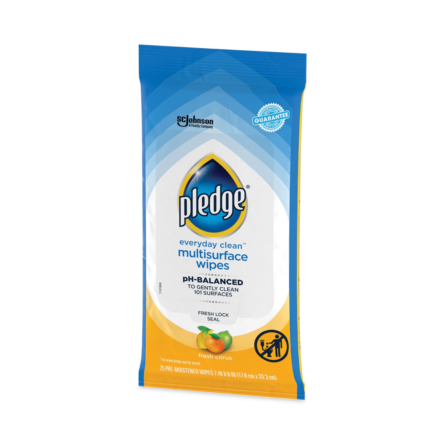 Pledge Multi-Surface Cleaner Wet Wipes, Cloth, 7 x 10, Fresh Citrus, White, 25/Pack, 12 Packs/Carton (336274)