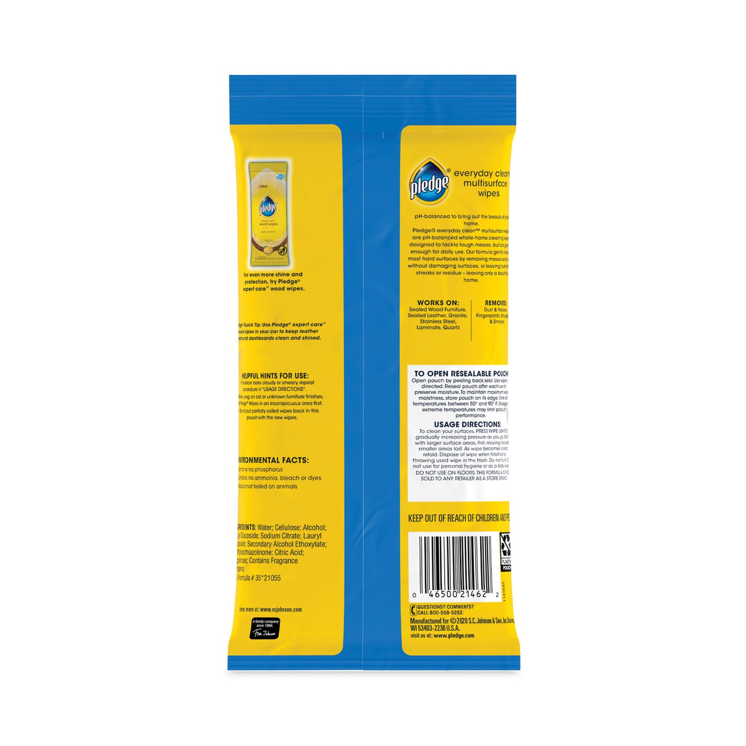 Pledge Multi-Surface Cleaner Wet Wipes, Cloth, 7 x 10, Fresh Citrus, White, 25 Wipes (336274EA)