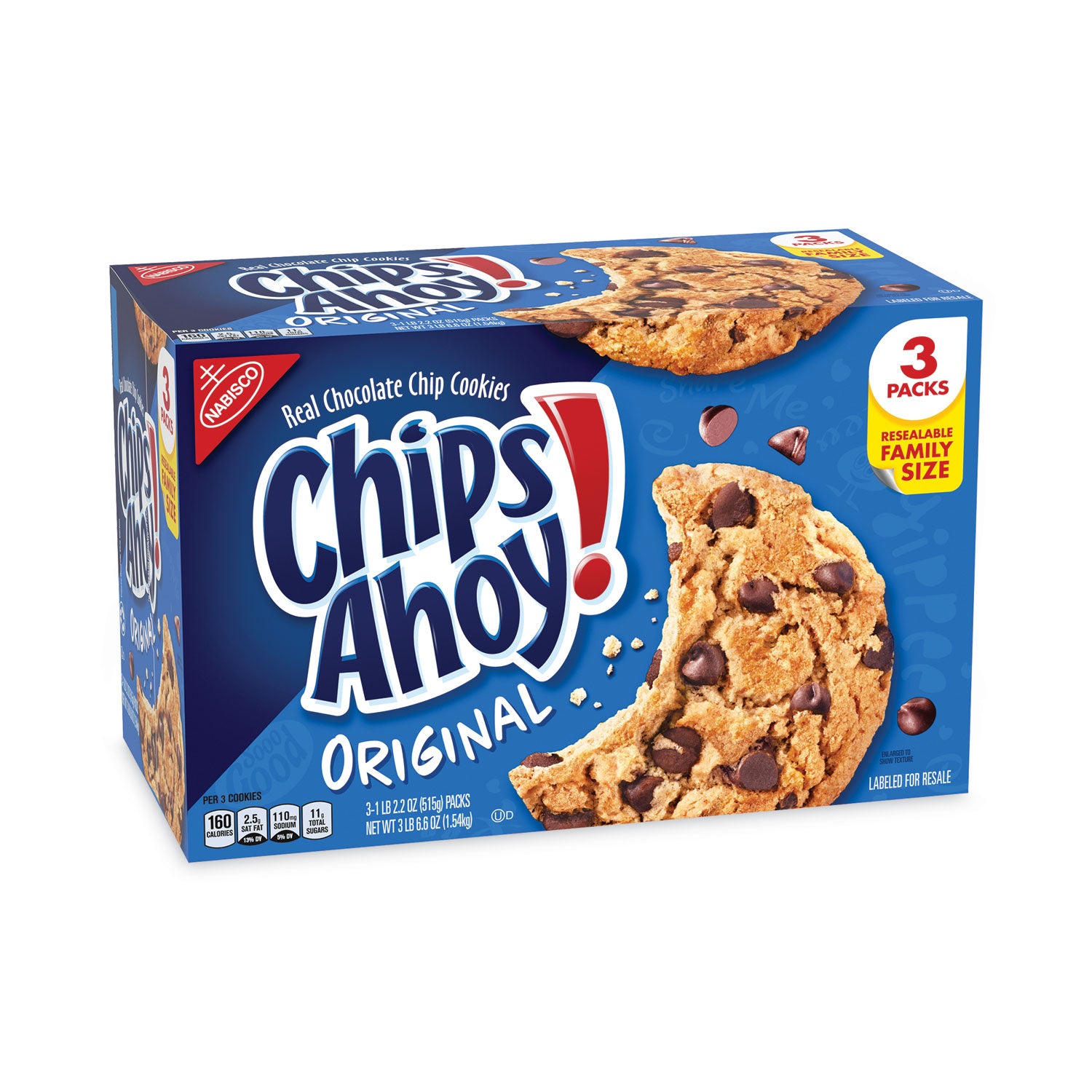 Nabisco Chips Ahoy Chocolate Chip Cookies, 3 Resealable Bags, 3 lb 6.6 oz Box (22000425)