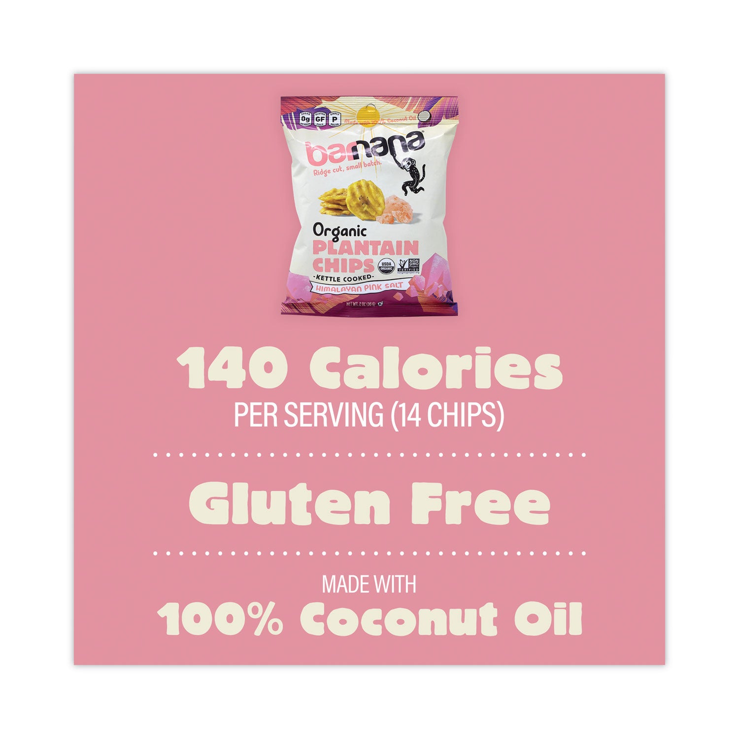 Barnana Himalayan Pink Sea Salt Plantain Chips, 2 oz Bags, 12/Pack (60730318)