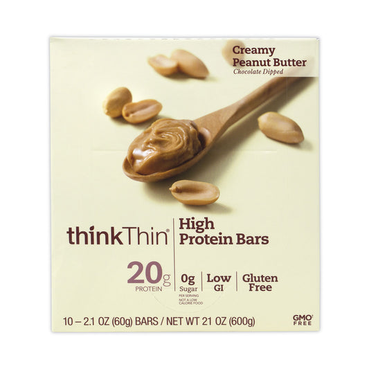 thinkThin High Protein Bars, Creamy Peanut Butter, 2.1 oz Bar, 10 Bars/Carton (30700113)