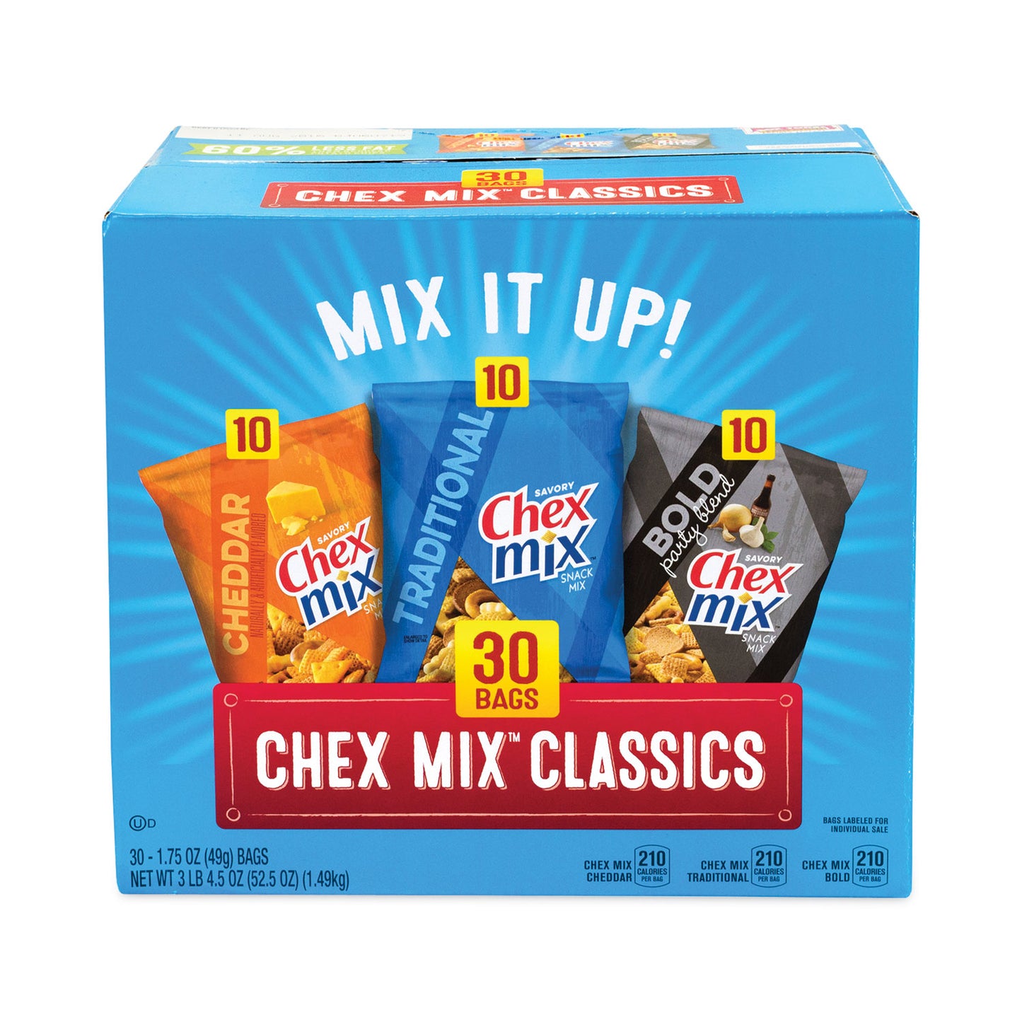 Chex Mix Varieties, Assorted Flavors, 1.75 oz Pack, 30 Packs/Carton (22000787)