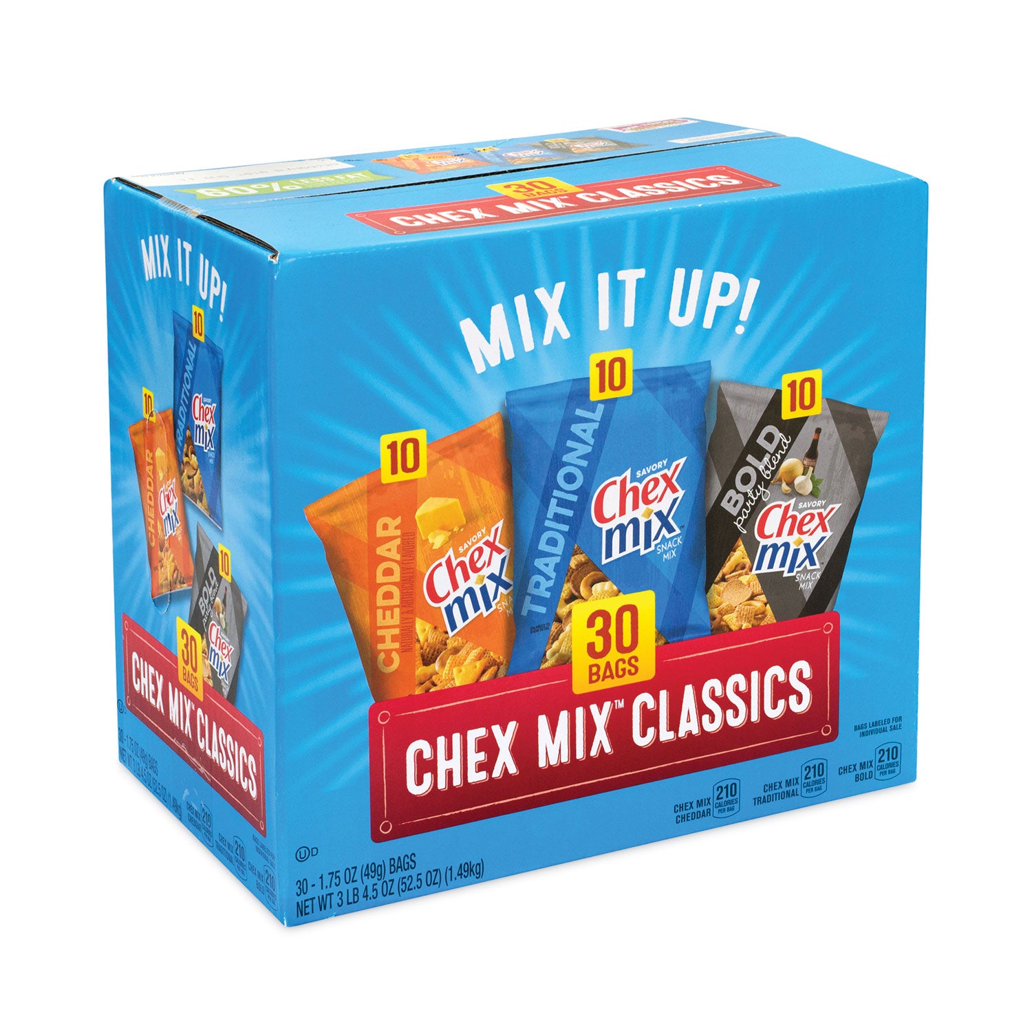 Chex Mix Varieties, Assorted Flavors, 1.75 oz Pack, 30 Packs/Carton (22000787)