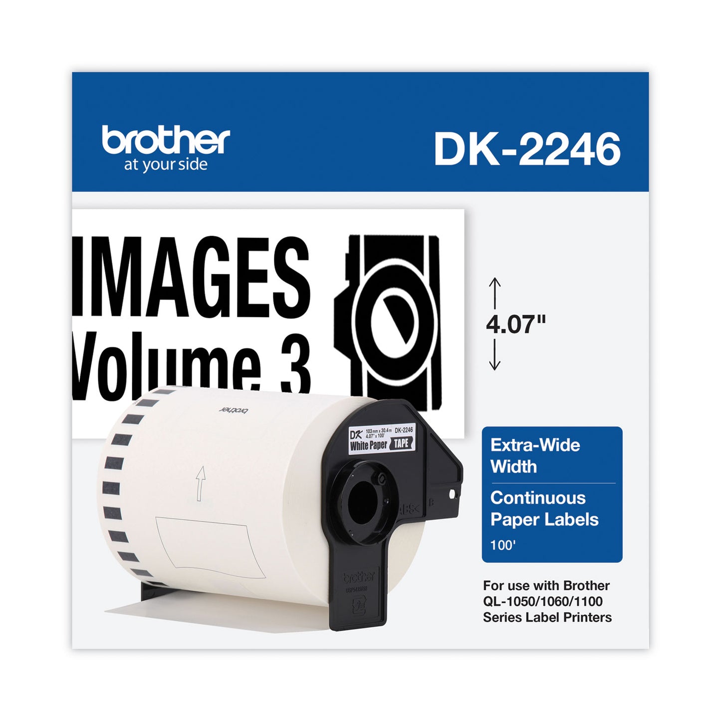 Brother DK2246 Label Tape, 4.07" x 100 ft, Black on White