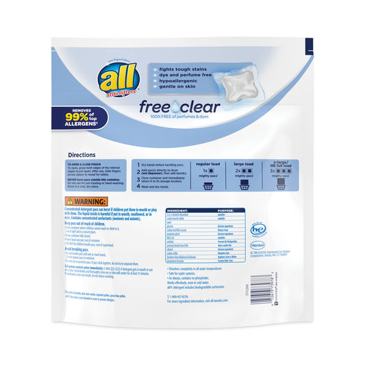 All Mighty Pacs Free and Clear Super Concentrated Laundry Detergent, 39/Pack, 6 Packs/Carton (73978)