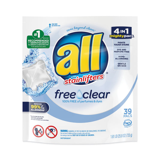 All Mighty Pacs Free and Clear Super Concentrated Laundry Detergent, 39/Pack, 6 Packs/Carton (73978)