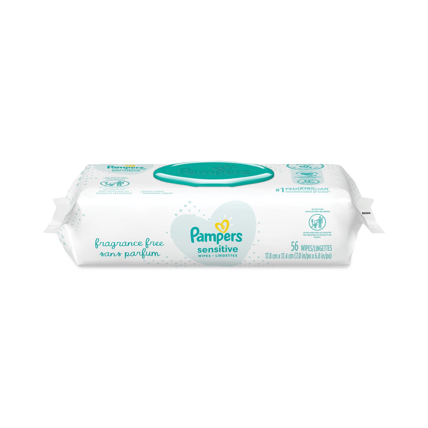 Pampers Sensitive Baby Wipes, 1-Ply, 6.8 x 7, Unscented, White, 56/Pack, 8 Packs/Carton (87076)